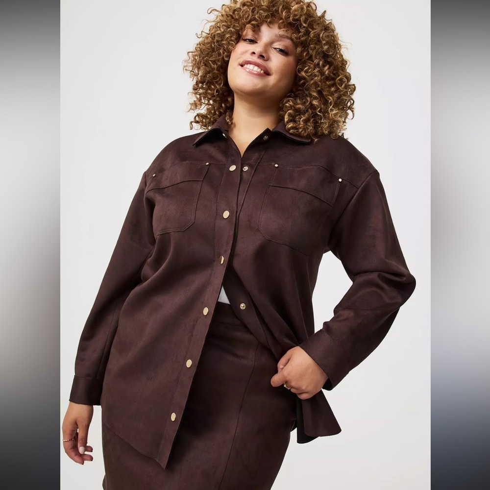 torrid Dark Brown Faux-Suede Utility Shirt Jacket size 26 /4 NWT
